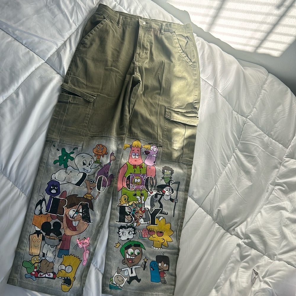Custom denim painted 2000’s cartoon characters